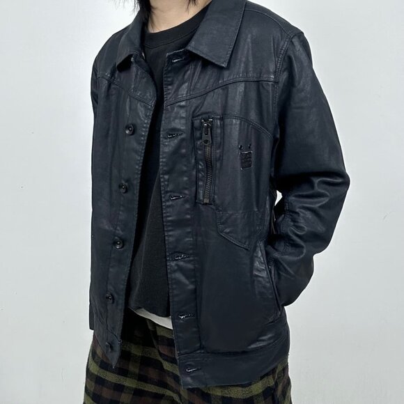 G-Star Raw Waxed Denim Biker Tracker Jacket SZ Large - Picture 2 of 11